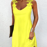 Vestido sin mangas para mujer - Escote redondo - Detalle de encaje - Corte elegante y fluido