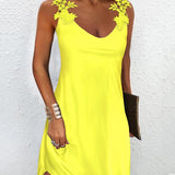 Vestido sin mangas para mujer - Escote redondo - Detalle de encaje - Corte elegante y fluido