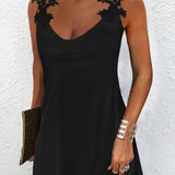 Vestido sin mangas para mujer - Escote redondo - Detalle de encaje - Corte elegante y fluido