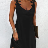 Vestido sin mangas para mujer - Escote redondo - Detalle de encaje - Corte elegante y fluido