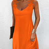 Vestido sin mangas para mujer - Escote redondo - Detalle de encaje - Corte elegante y fluido