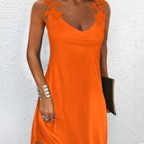 Vestido sin mangas para mujer - Escote redondo - Detalle de encaje - Corte elegante y fluido