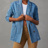 Chaqueta vaquera para mujer – Corte relajado – Cierre clásico con botones – Largo hasta la cadera