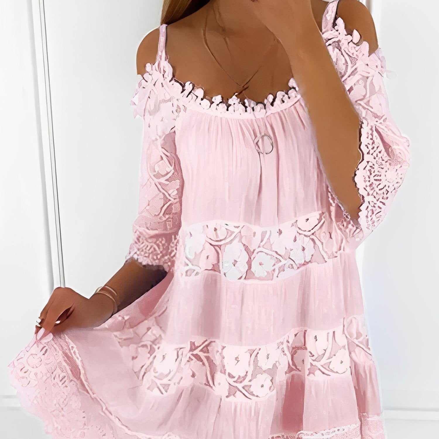 Laja - Nuevo minivestido bohemio de cuello redondo para mujer