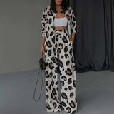 Conjunto de dos piezas para mujer - Tejido ligero - Estampado de leopardo - Corte holgado