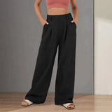 Pantalones anchos para mujer - Cintura alta, plisados - Corte holgado y elegante - Con bolsillos