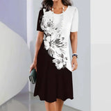 Vestido de mujer - Corte en A - Cuello redondo - Manga corta - Estampado gráfico moderno