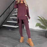 Conjunto casual de mujer – Punto suave – Top oversize – Leggings ajustados