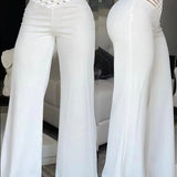 Pantalón de mujer de cintura alta – Pernera ancha y fluida – Cinturón decorativo – Tejido ligero