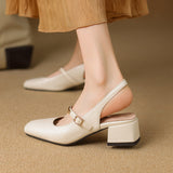 Zapatos de salón para mujer – Tacón cuadrado – Punta cuadrada – Tira con tachuelas – Piel sintética