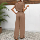 Conjunto de ropa de estar por casa para mujer: Top de encaje sin mangas y pantalón ancho con cordón ajustable.