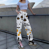 Pantalones de mujer – Corte recto relajado – Cintura elástica – Algodón – Estampado llamativo – Largo completo – Bolsillos