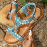 Sandalias de mujer – Suela plana – Tira elástica – Cuentas y cristales boho chic