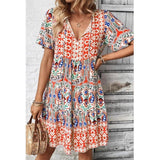 Vestido de mujer – Algodón transpirable – Corte holgado – Estampado con volantes – Mangas cortas