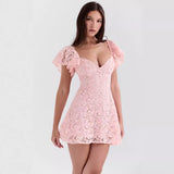 Vestido acampanado Lilou | Vestido con mangas fruncidas y encaje floral