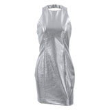 Vestido ajustado para mujer – Sin mangas – Piel sintética brillante – Corte mini ajustado