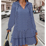 Vestido de mujer - Mangas largas - Corte holgado - Cuello en V - Elegante dobladillo con volantes