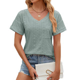 Camiseta de mujer – Corte holgado – Cuello en V – Estampado calado – Mangas cortas