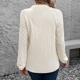 Blusa de mujer – Corte fluido – Mangas largas de encaje – Tejido texturizado de lujo
