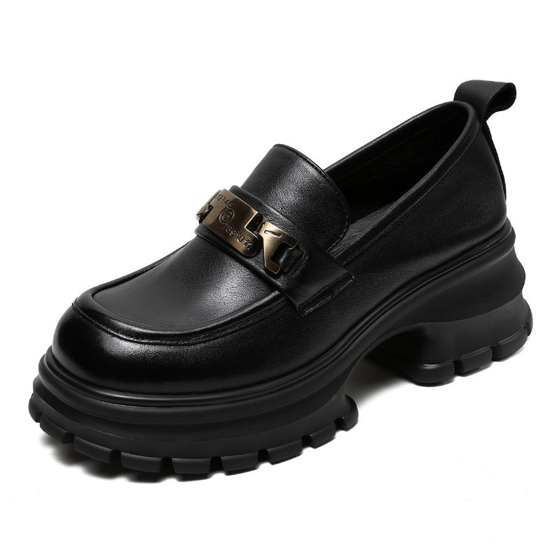 Mocasines de mujer – Piel auténtica – Suela de plataforma – Cadena metálica moderna