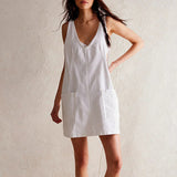 Vestido casual de mujer – Corte evasé – Tejido natural transpirable – Sin mangas – Bolsillos delanteros