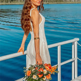 Vestido sin mangas de mujer – Punto acanalado – Corte entallado – Espalda abierta – Largo hasta el tobillo
