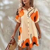 Vestido de mujer – Corte recto – Mangas cortas remangadas – Tejido ligero – Estampado floral