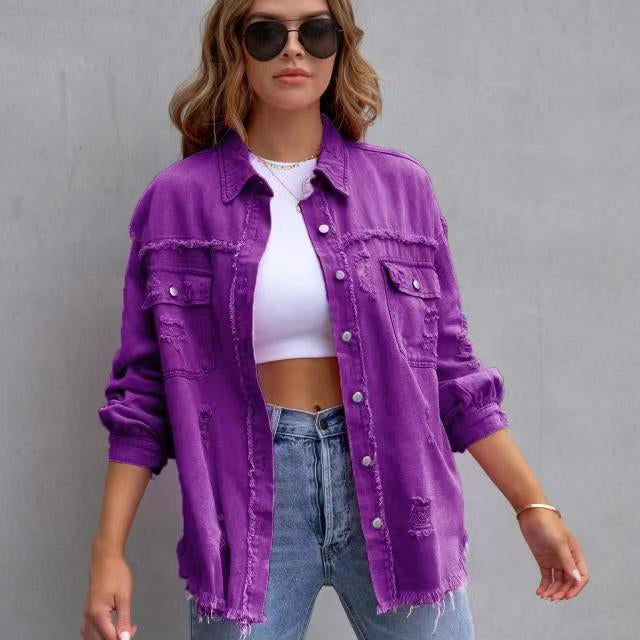 Chaqueta vaquera para mujer – Corte oversize – Lavado desgastado – Largo hasta media cadera