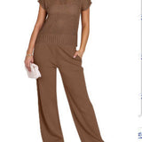 Conjunto de mujer: Top de malla de manga corta y pantalón ancho y fluido