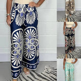 Pantalones Palazzo para mujer - Cintura alta - Anchos y fluidos - Estampado elegante - Cordón ajustable