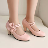 Zapatos de tacón de mujer – Punta cerrada – Doble tira – Lazo elegante