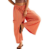 Pantalón ancho de mujer – Corte holgado – Rayas verticales – Tejido transpirable – Cintura con cordón ajustable