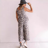 Mono sin mangas para mujer – Estampado de leopardo – Corte holgado – Piernas anchas – Cuello en V