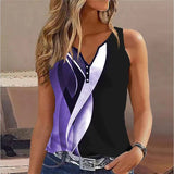 Top sin mangas para mujer – Cuello en V – Corte fluido – Botones decorativos – Estampado moderno
