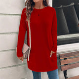 Sudadera de mujer – Corte holgado – Algodón suave – Cuello redondo – Bolsillos en la cadera