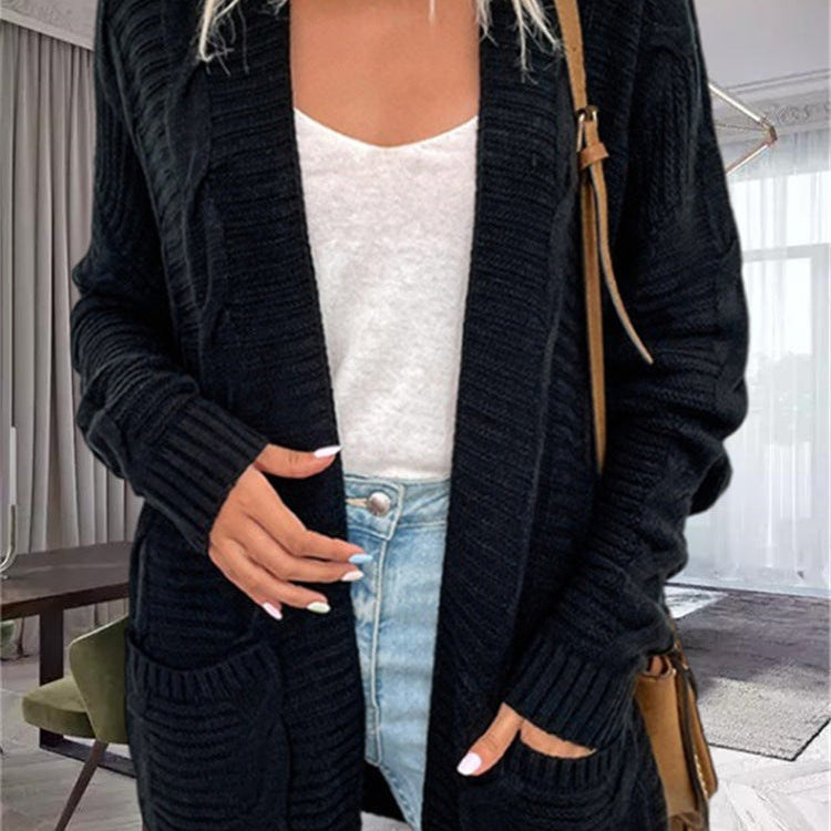 Cárdigan de mujer – Corte oversize – Punto grueso – Punto trenzado – Bolsillos delanteros