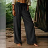 Pantalones anchos de mujer – corte holgado – cintura elástica – lino de algodón – bolsillos