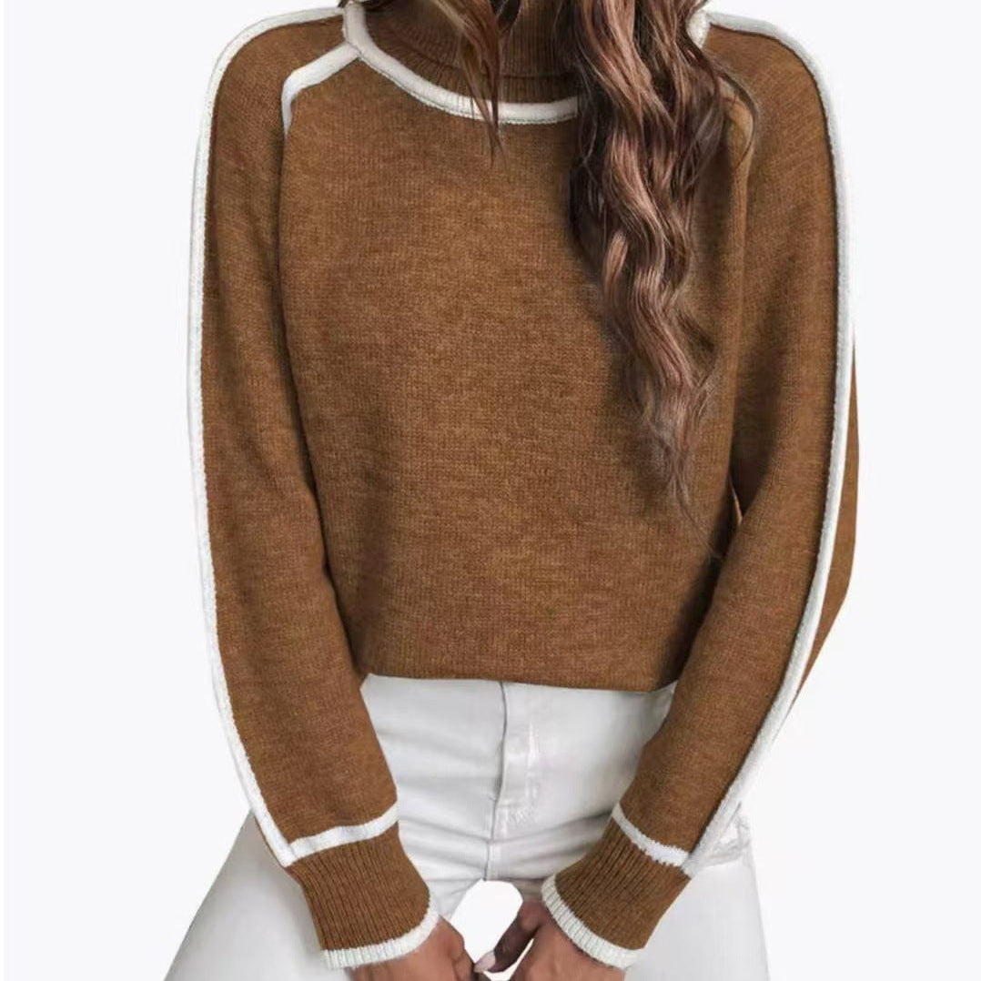 Sudadera de mujer – Corte holgado – Cuello alto – Mangas de rayas en contraste