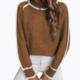 Sudadera de mujer – Corte holgado – Cuello alto – Mangas de rayas en contraste
