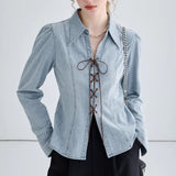 Chaqueta camisera de mujer – Corte entallado – Cordones delanteros – Mangas largas estructuradas