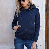 Sudadera de mujer – Corte entallado – Algodón – Capucha – Cierre de cremallera asimétrica