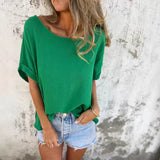 Top de mujer oversize – Corte holgado – Mangas cortas – Fibras naturales transpirables