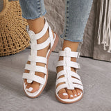 Sandalias planas de mujer – Piel sintética – Estilo romano – Punta abierta – Hebillas ajustables