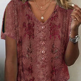 Blusa de mujer – Corte holgado – Cuello en V – Tejido transpirable – Estilo bohemio bordado