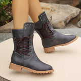 Botas de media caña para mujer – Piel sintética – Cordones – Tacón grueso – Suela con tacos