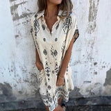 Vestido camisero de mujer – Fibras naturales – Corte holgado – Estampado bohemio – Mini