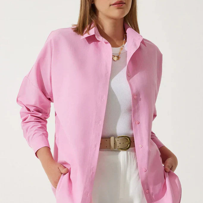 Blusa de mujer oversize – Algodón suave – Mangas largas – Abotonada – Cuello clásico