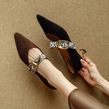 Zapatos Mary Jane para mujer – Gamuza elegante – Tacón medio – Punta puntiaguda – Correa con hebilla