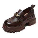 Mocasines de mujer – Piel auténtica – Suela de plataforma – Cadena metálica moderna
