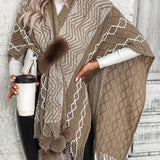 Cárdigan estilo capa para mujer – Punto de lana – Corte extragrande – Cuello en V – Flecos bohemios
